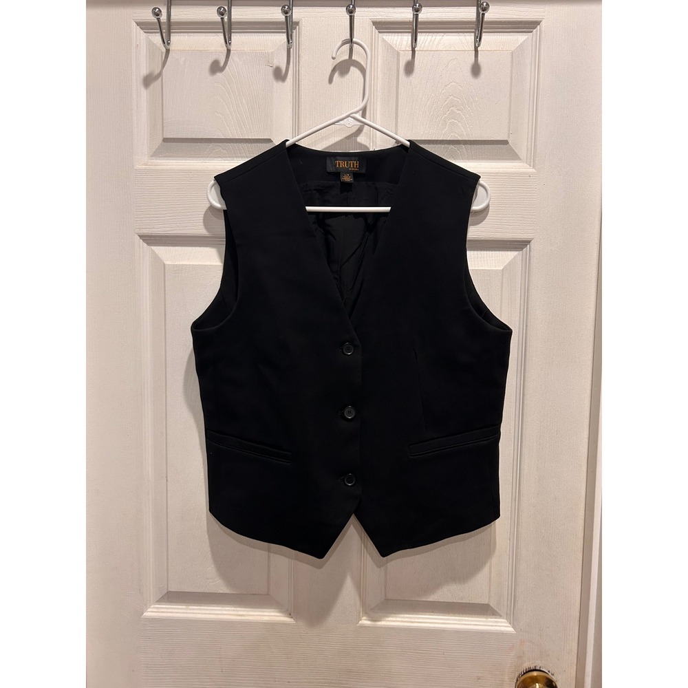 Truth by Republic Womens Black Button Front Tailored Suit Vest Sz Large Gothic